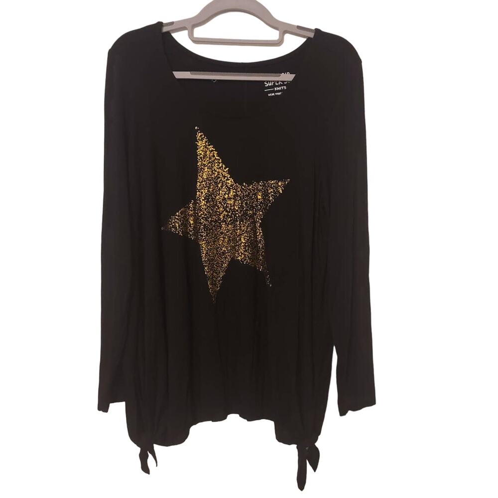 Torrid Super Soft Knits Black Long Sleeve Gold Star Lightweight Top 00 M/L